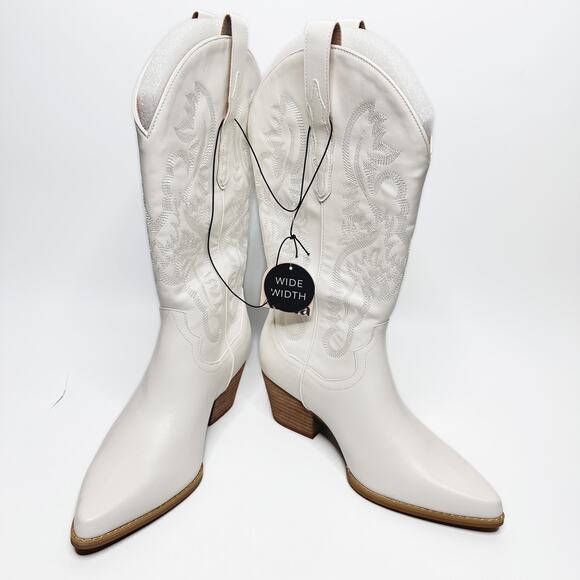 NWT Arula Amaya White Faux Leather Tall Knee High Wide Calf Cowboy Western Boots - Picture 3 of 14